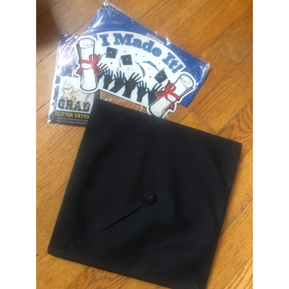 Graduation cap, glitter tattoo, and magn